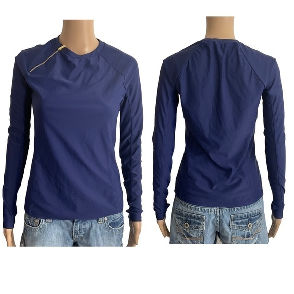 Mott50 UPF50+ long sleeve navy rash guard top size medium gold shoulder zipper - Picture 1 of 13
